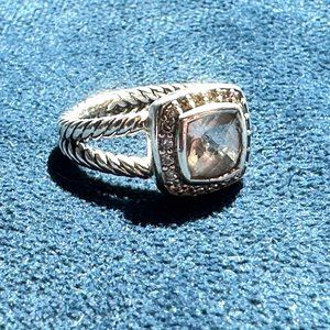 David Yurman Petit Albion Ring Sterling Silver w White Topaz and Pave Diamonds